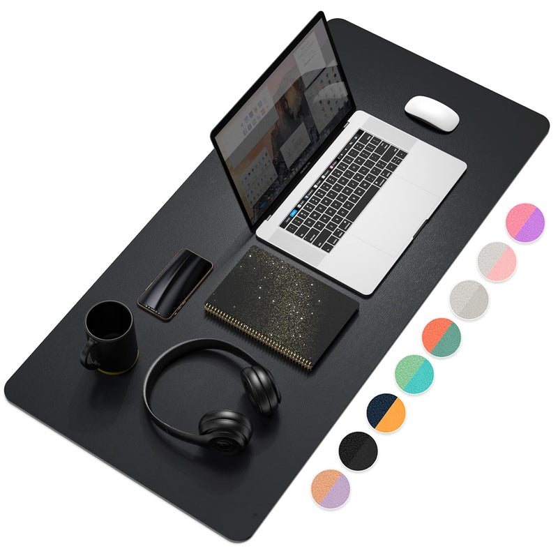 YSAGi Desk Mat, Desk Pad, Waterproof Desk Pad, 35.4" x 17" Laptop Leather Desk Pad Protector, Large Leather Desk Blotter for Keyboard and Mouse, Dual-Sided Desk Writing Pad for Office and Home (Black) - Image 1